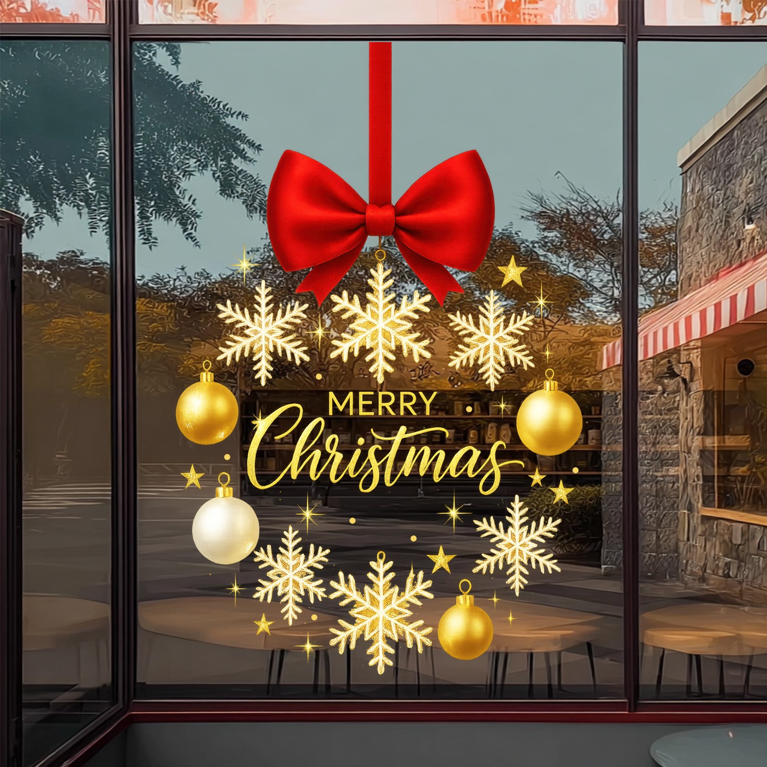Snowflake Window Decal - Christmas Stickers Gold Snowflake Static Cling