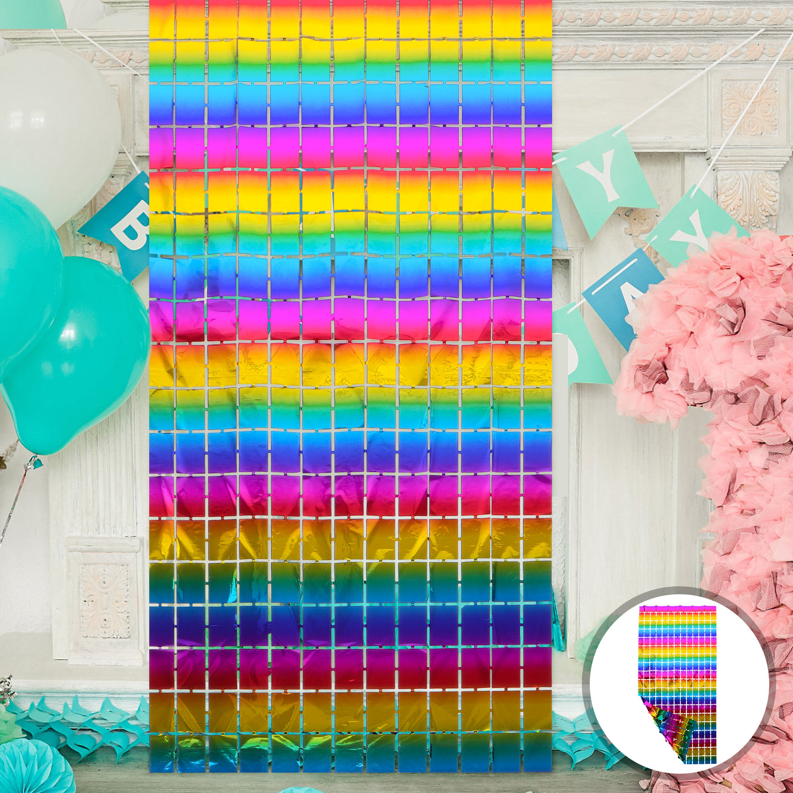Tinsel Garland Decoration - Square Tinsel Door Curtain Rainbow Color
