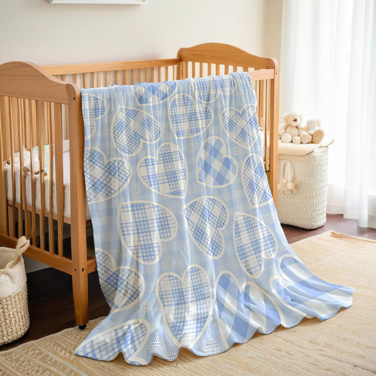 Blue Plaid Heart Cartoon Anime - đánh giá và giá Christmas Throw Blanket