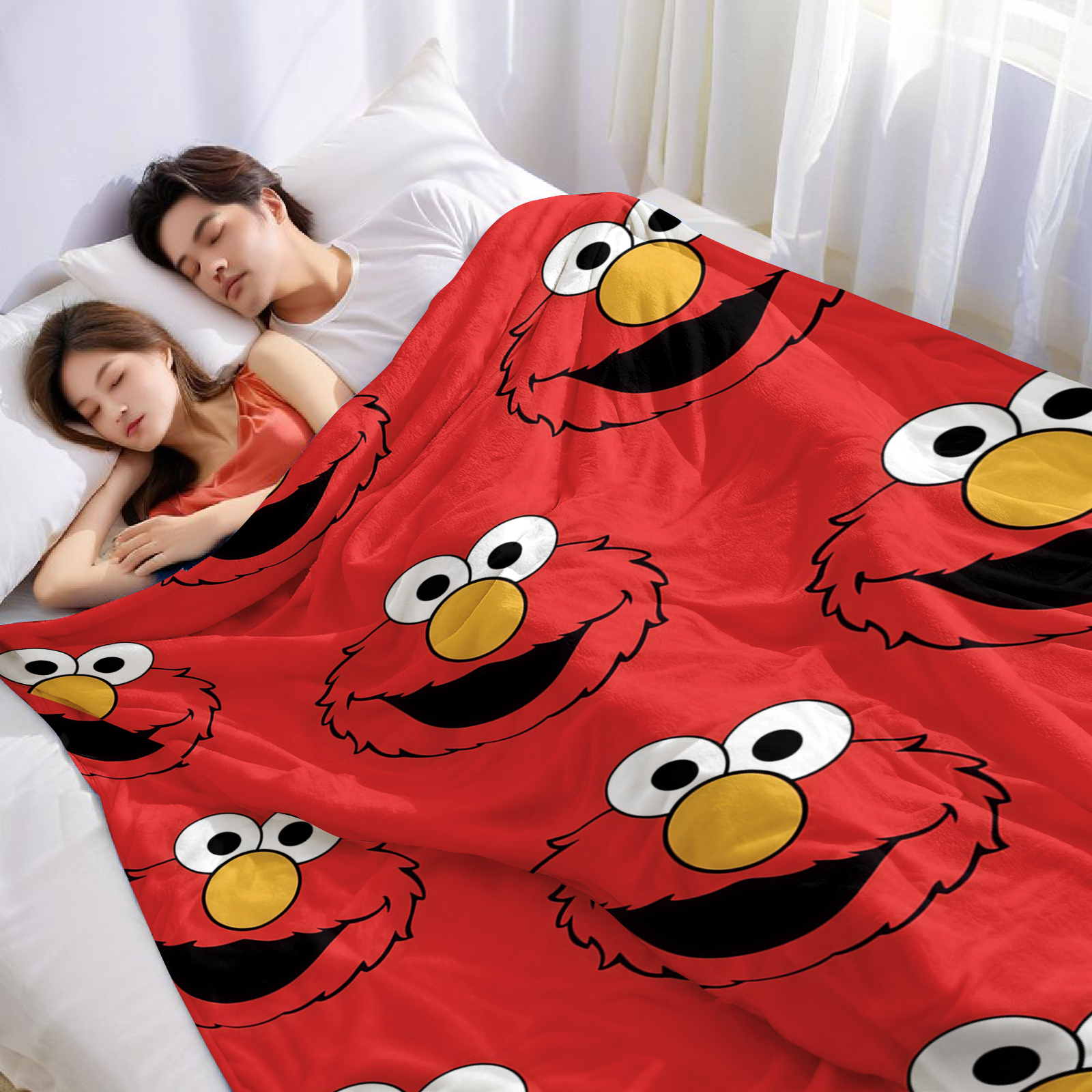 Elmo Face Cartoon Anime Print  - đánh giá và giá Christmas Throw Blanket