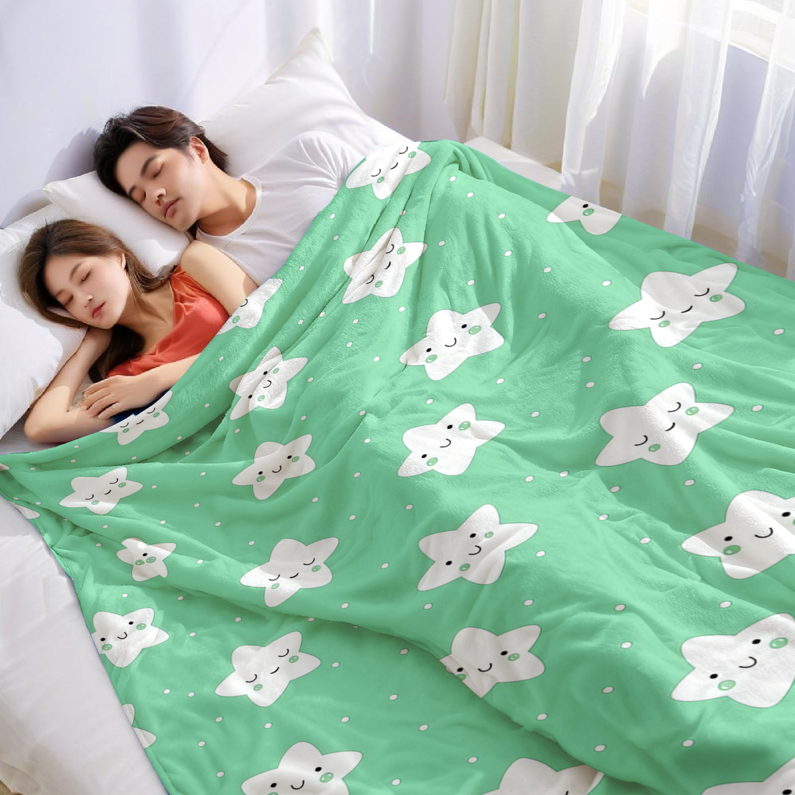 Mint Green Cute Star Lightweig - đánh giá và giá Christmas Throw Blanket