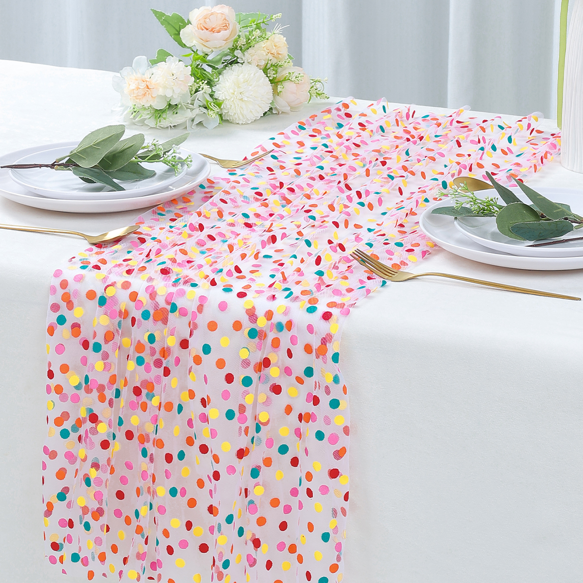 Colorful Dot Gauze Table Runne - đánh giá và giá Christmas Table Runner