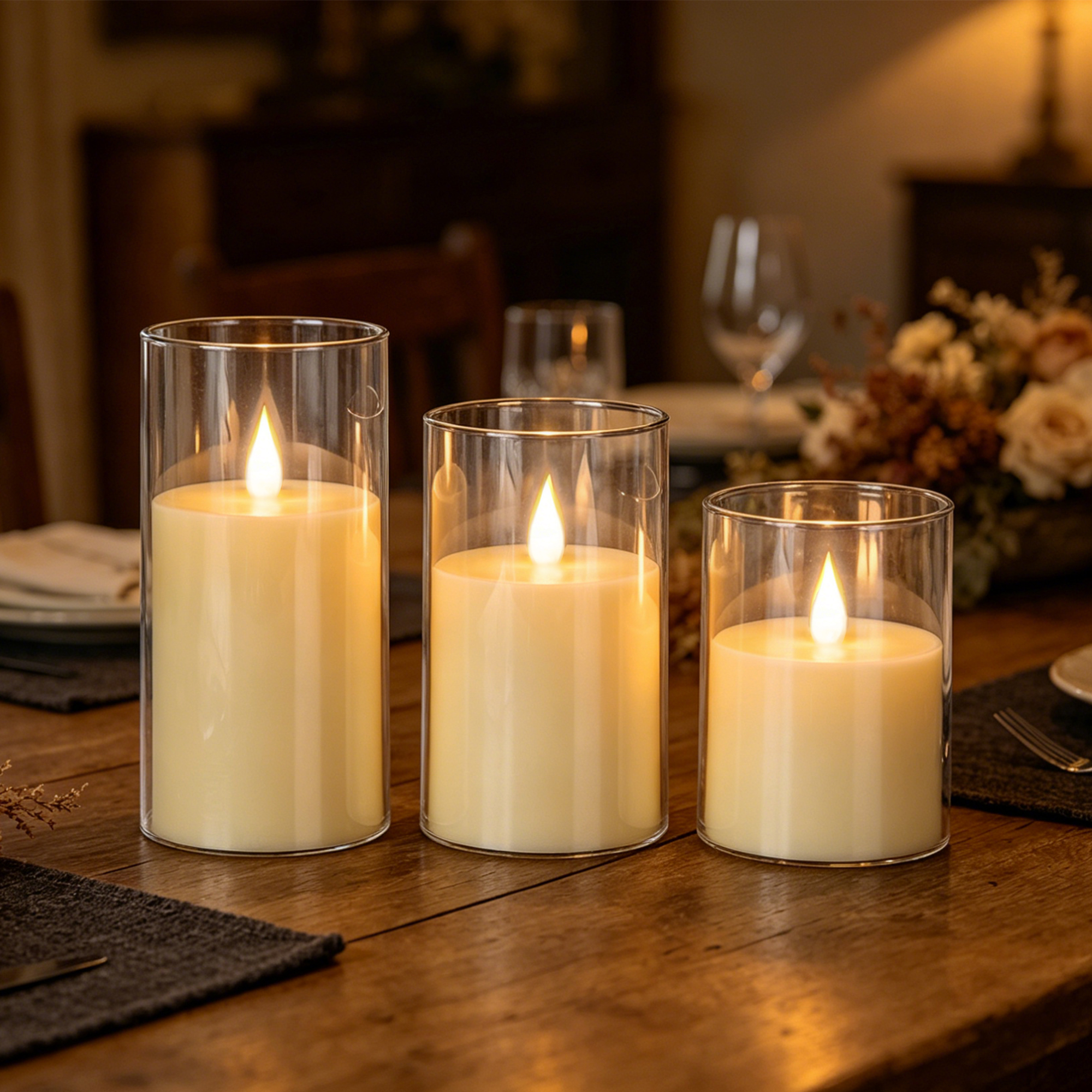 3-Piece LED Flame-Free Candle  - đánh giá và giá Holiday Candle Set